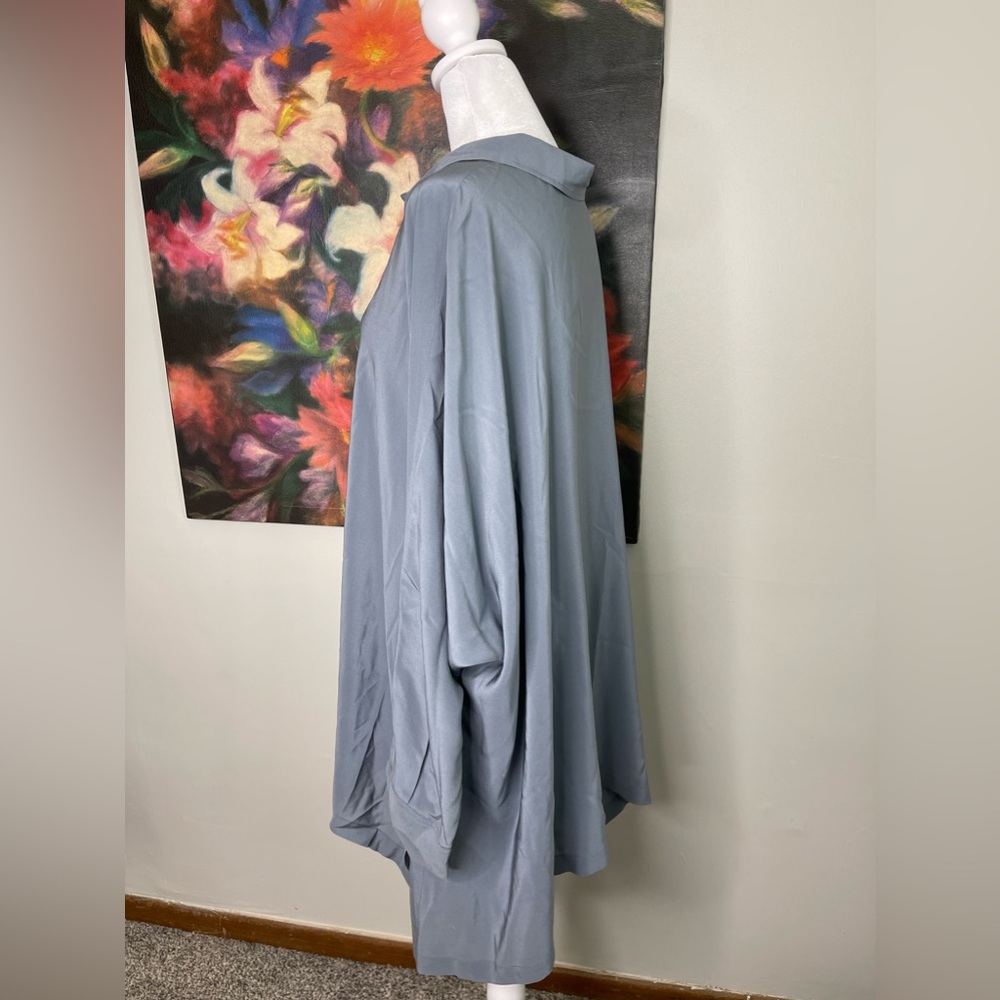 Lovely 100% SILK Eileen Fisher Gray Oversize Dolman Tunic Blouse Asymmetric XL - Picture 4 of 9